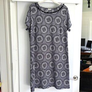 Talbots Black White Tribal Paisley Cap Sleeve Shift Style Dress Sz 2X